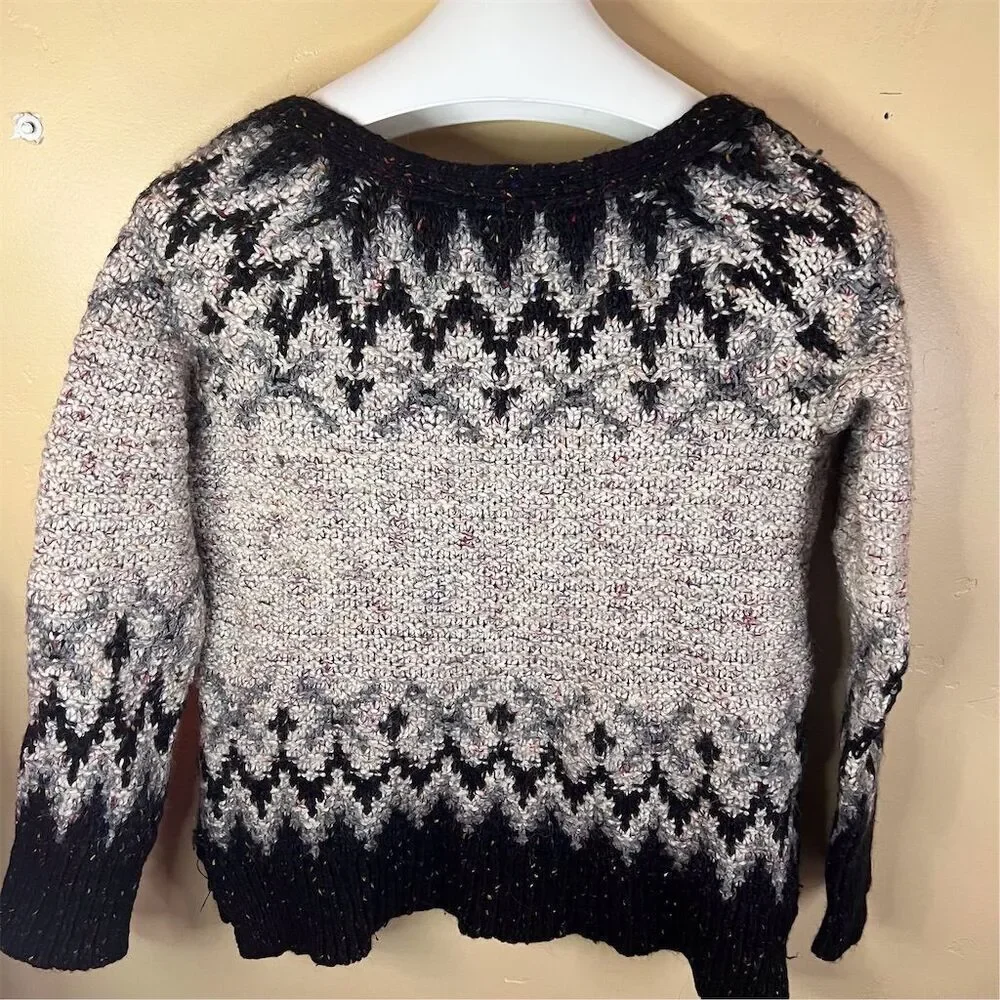 Free‎ People Love Bug Lace Up Womens Size Small Nordic Fair Isle Wool Bl Sweater